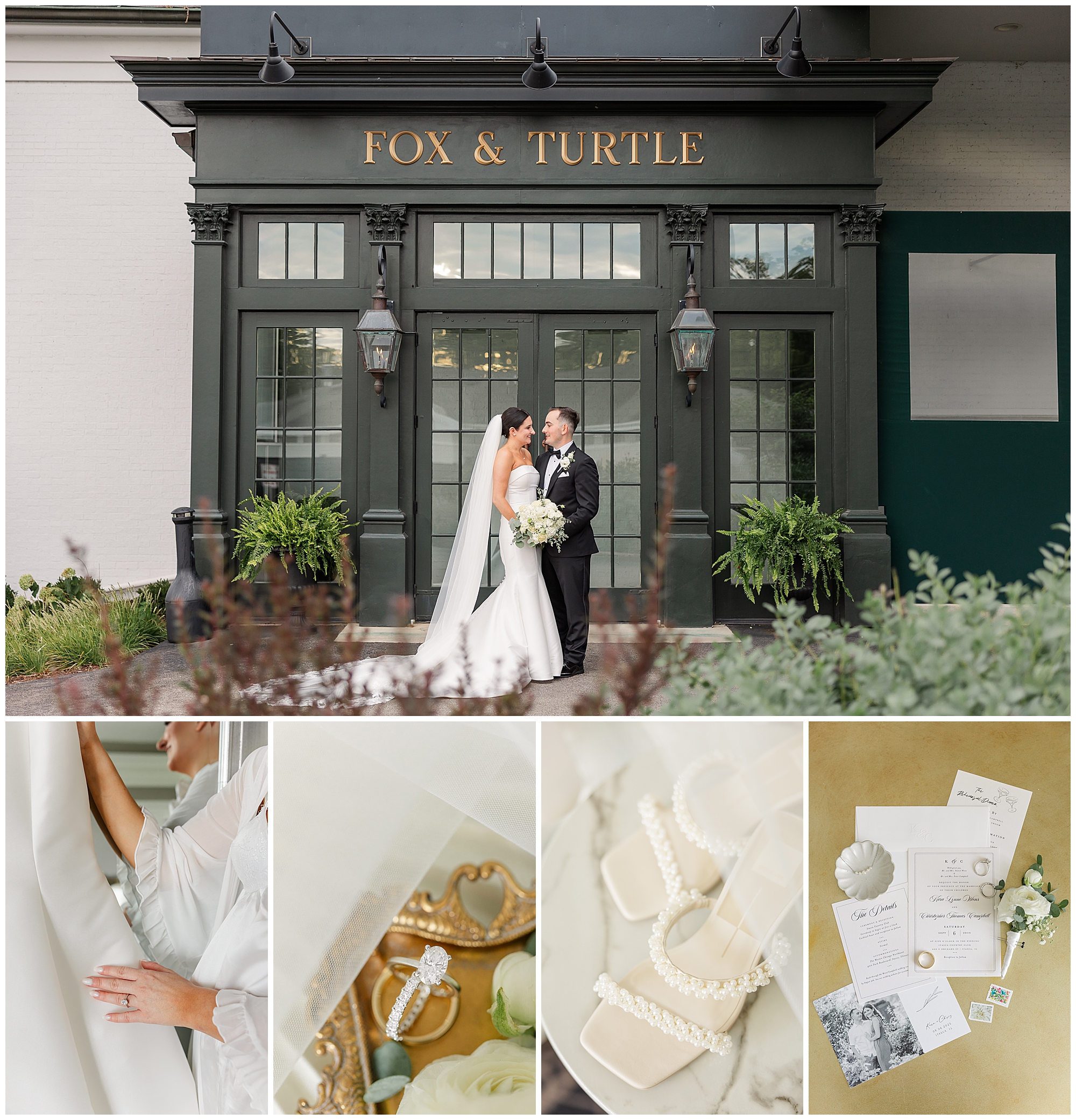 Bride and Groom smile toward each other on their Summer wedding day at Fox & Turtle at the Itasca Country Club. Images by Rachael Watson, Chicagoland wedding photographer.