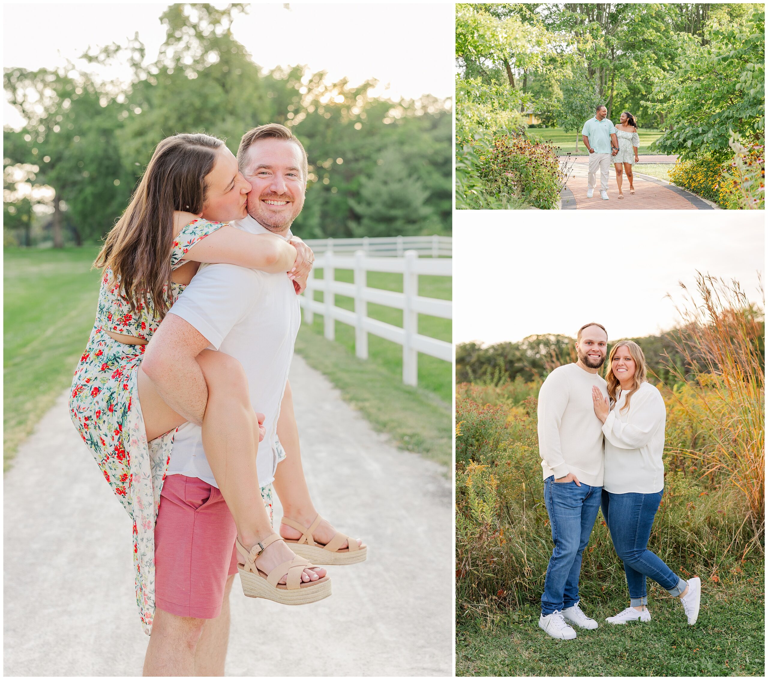 Romantic couple portrait by white fence at St. James Farm in DuPage County by Rachael Watson Photography Inc. Chicagoland Wedding & Engagement Photographer. 